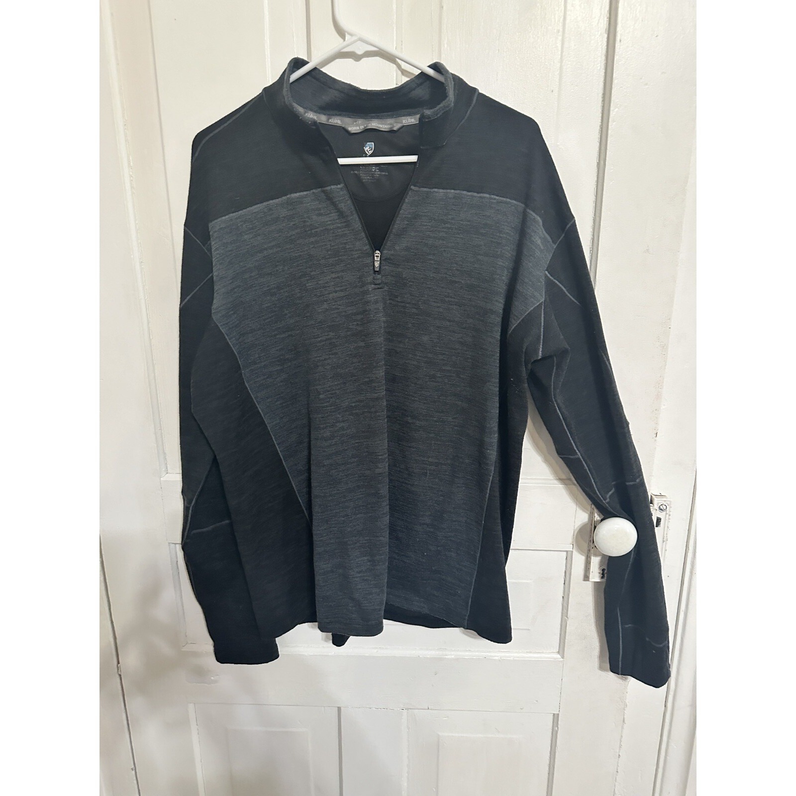 Kuhl Sweater Mens Xl Gray Quarter Zip Thermokore Wool Blend Pullover Thumb Holes